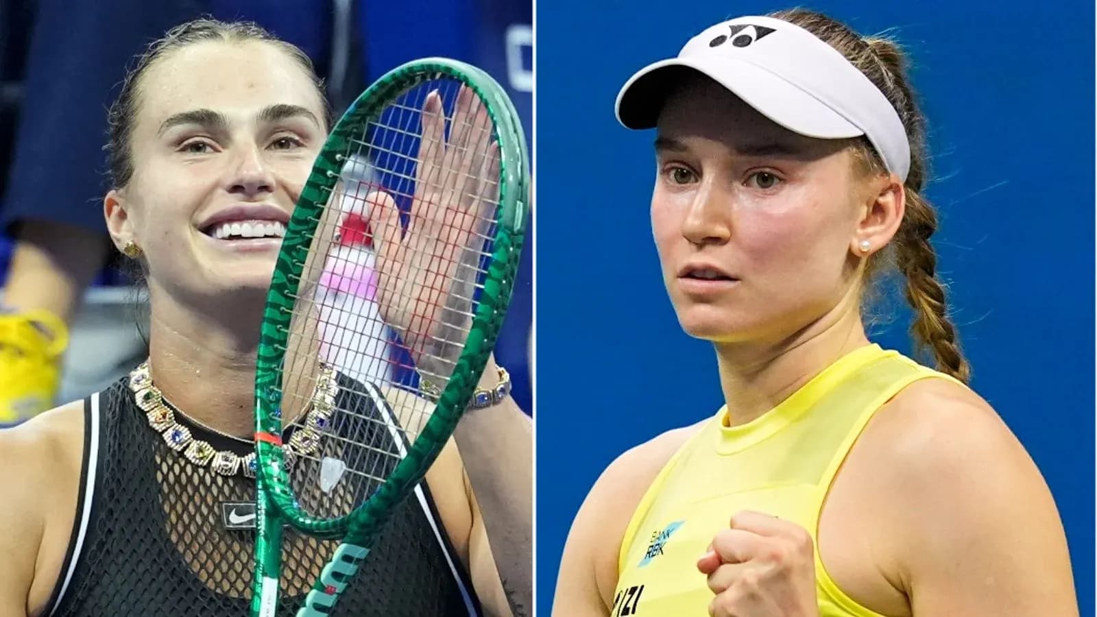 Jugadoras de tenis en poses diferentes durante partido Jugadoras de tenis en poses diferentes durante partido